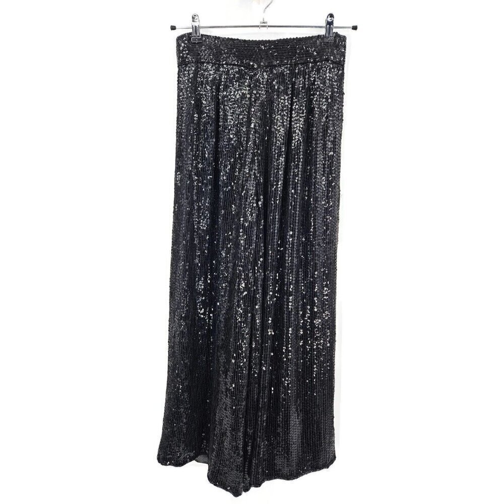 Vtg Scarlet Rage Black Sequins Palazzo Pants Womens L High Waist Wide Leg - Picture 5 of 8